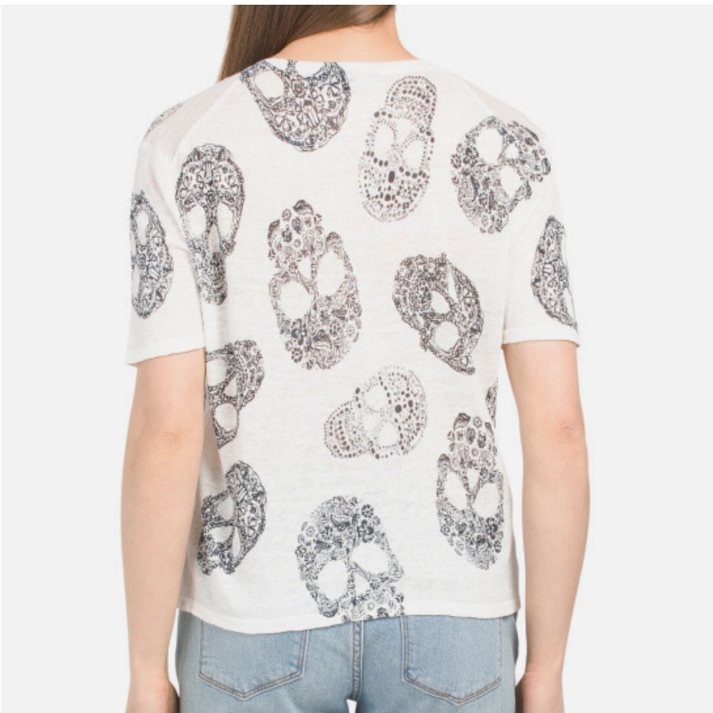 New Skull Cashmere White/Charcoal RUMA Linen Skull BOHO Top Size L - Picture 14 of 15
